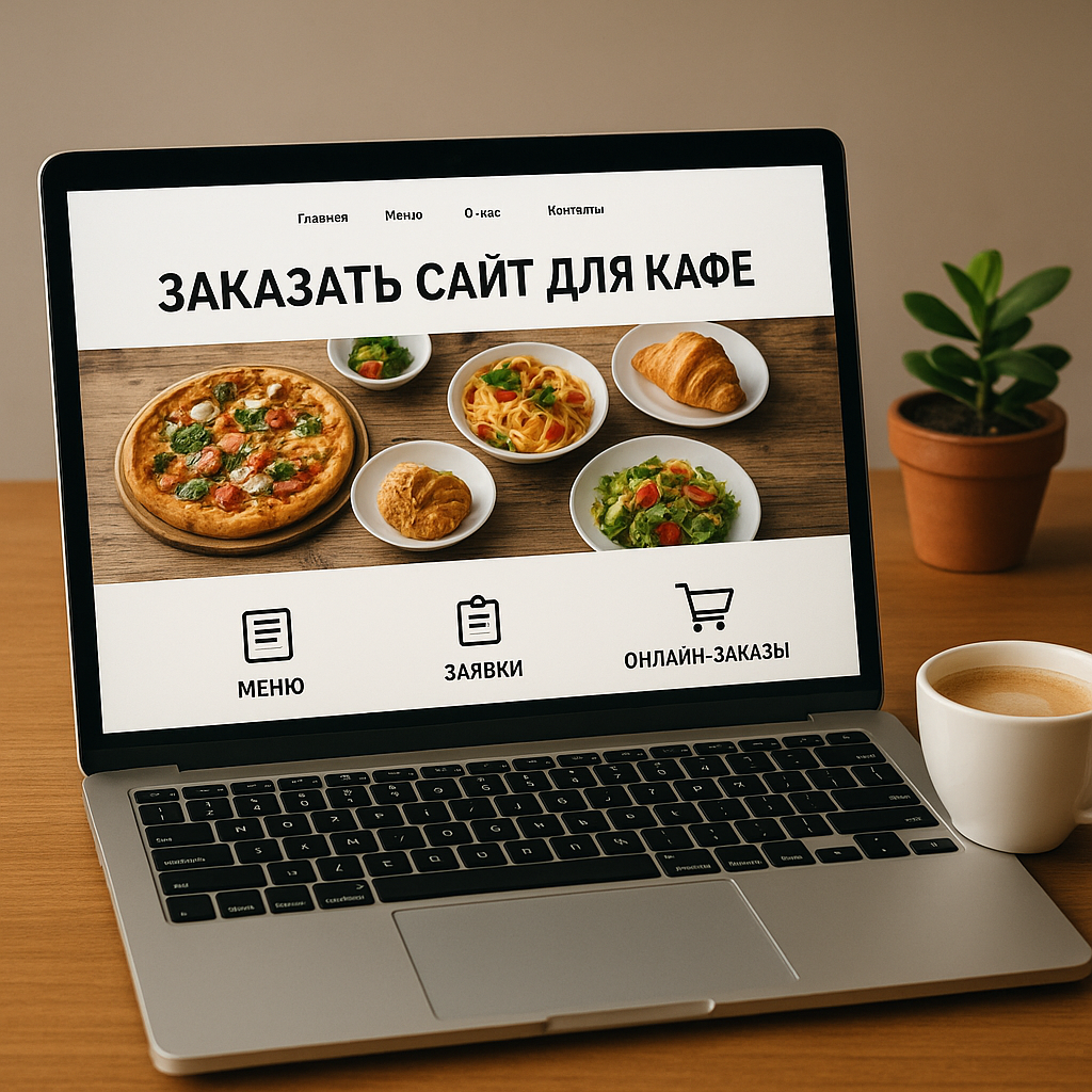 Кафе с красивым дизайном сайта на экране