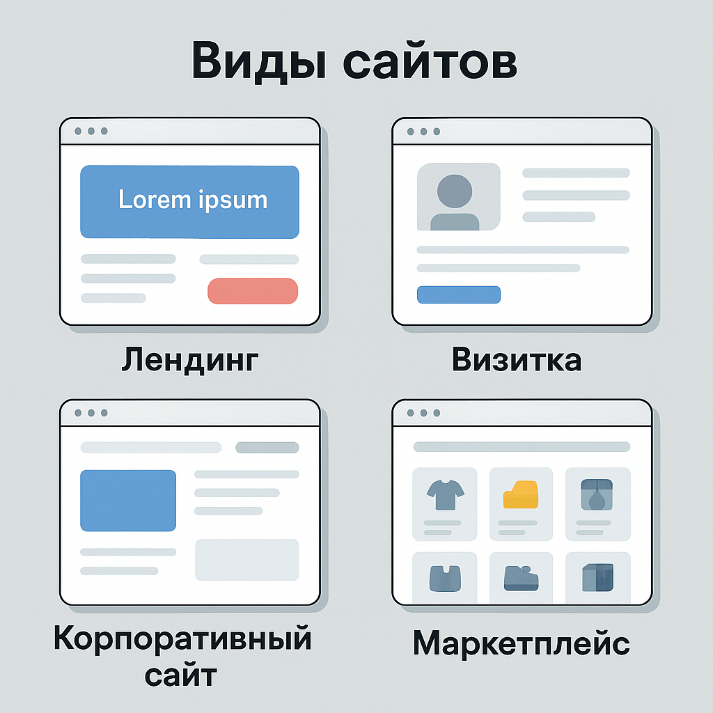 Виды сайтов Различные типы сайтов на одном изображении